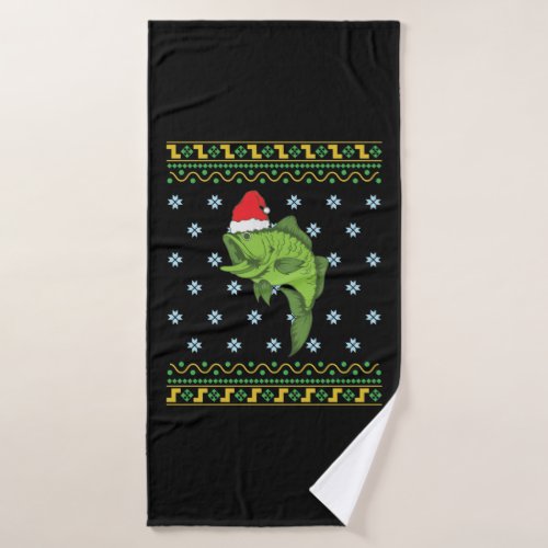 Bass with Xmas cap Bath Towel