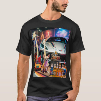 Basses, beer, a Corvette, Chihuahuas and posters. T-Shirt