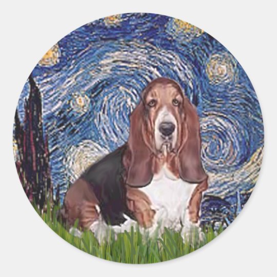 Basset 1 - Starry Night Classic Round Sticker