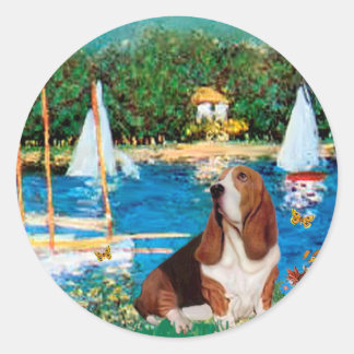 Basset 2 - Sailboats - Customized Classic Round Sticker