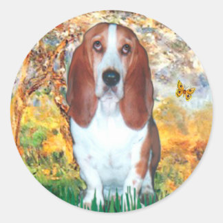 Basset 4 - Spring - Customized Classic Round Sticker