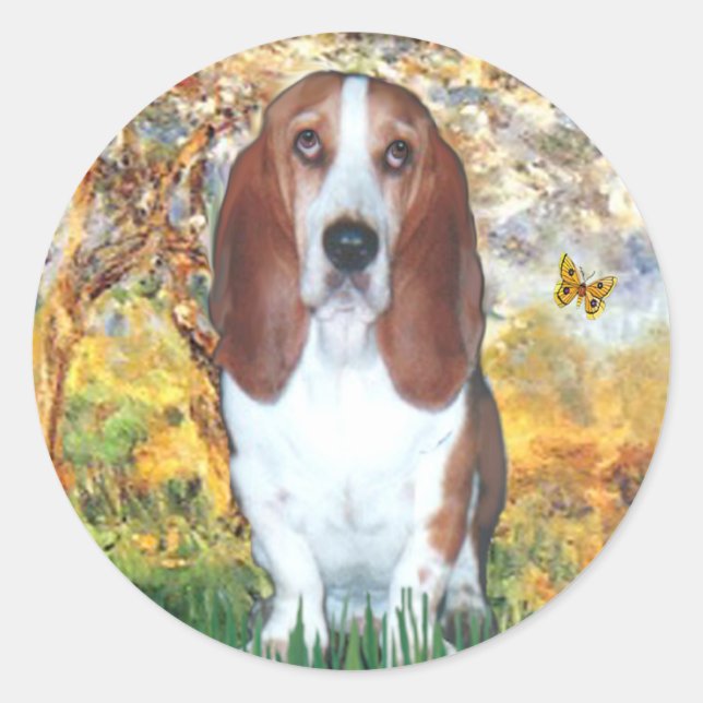 Basset 4 - Spring - Customized Classic Round Sticker (Front)