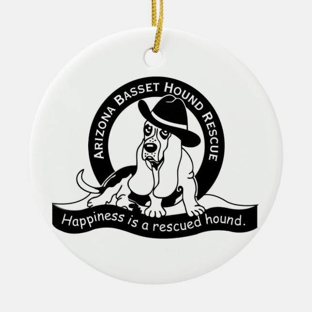 Basset Elf & AZBHR Logo Ceramic Ornament (Front)