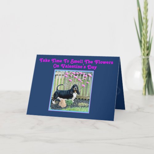 Basset  Flowers on Funny Valentines Day Card