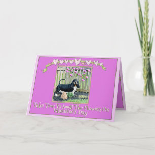 Basset & Flowers on Funny Valentine's Day Card