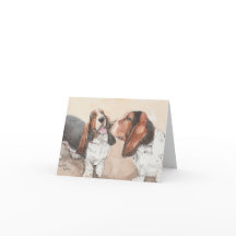 Basset Friends Dog Art Watercolor Note Card