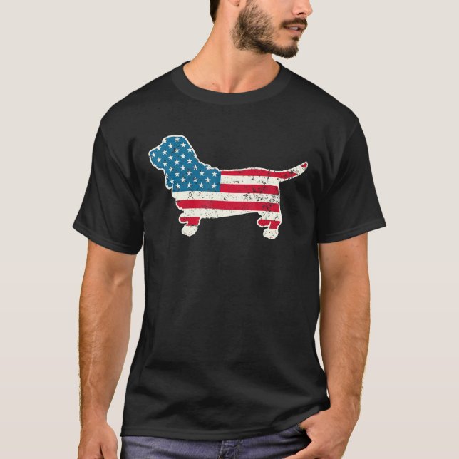 Basset Hound 4th Of July Men Women Usa American Fl T-Shirt (Front)