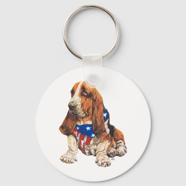 Basset Hound American Patriotic Keychain (Front)