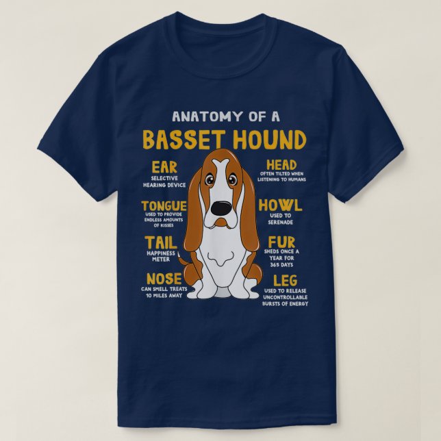 Basset Hound Anatomy Funny Dog Mom Dad Cute Gift  T-Shirt (Design Front)