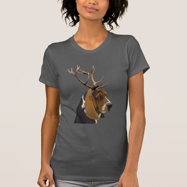 Basset Hound and Antlers T-Shirt (Front)
