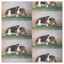 Basset Hound and Bunny Dog Art Fabric