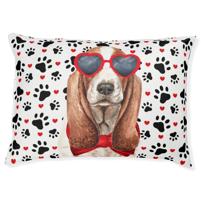 Basset Hound and Hearts with Dog's Name Pet Bed (Front)