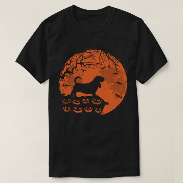 Basset Hound And Moon Halloween Dog Lover Gift T-Shirt (Design Front)