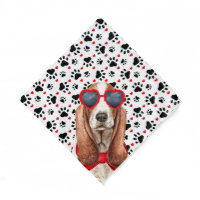 Basset Hound and Paw Prints Red White Black Dog