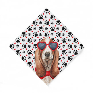 Basset Hound and Paw Prints Red White Black Dog Bandana