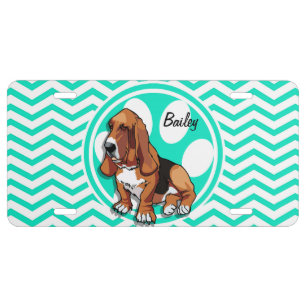 Basset Hound; Aqua Green Chevron License Plate