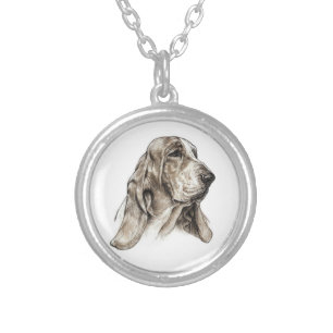 Basset Hound Art Silver Plated Necklace