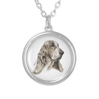 Basset Hound Art Silver Plated Necklace
