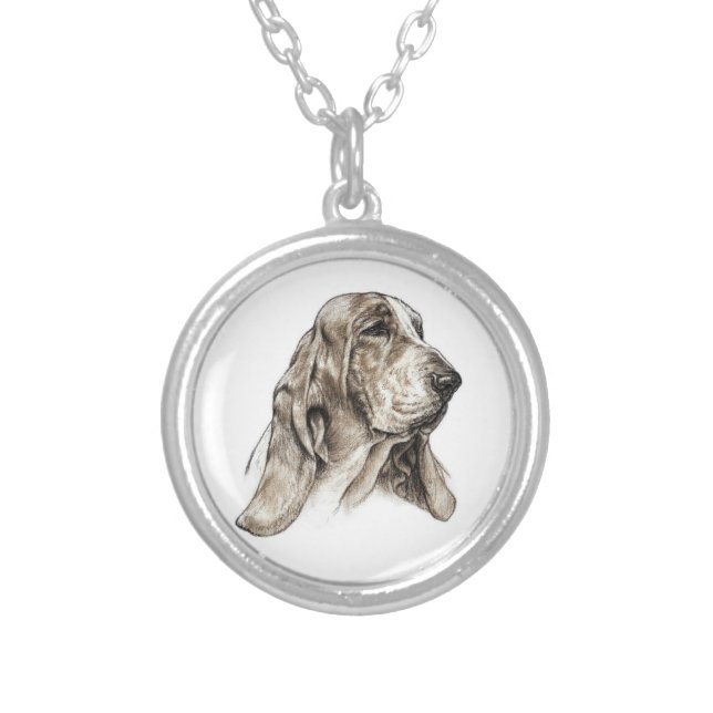 Basset Hound Art Silver Plated Necklace (Front)