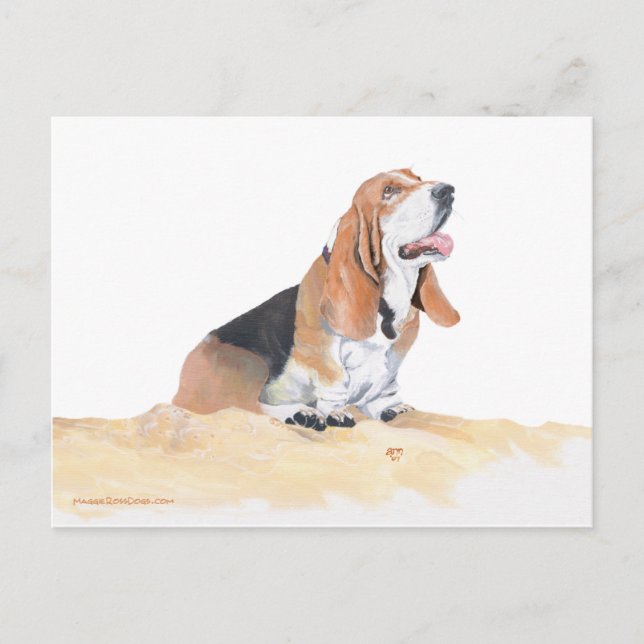 Basset Hound at the Beach Postcard (Front)