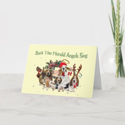 Basset Hound  Bark Herald Angels Sing Holiday Card