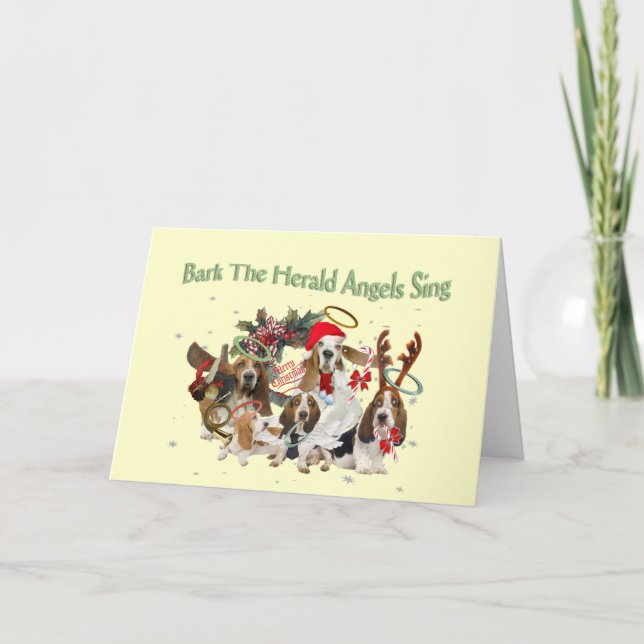Basset Hound  Bark Herald Angels Sing Holiday Card (Front)