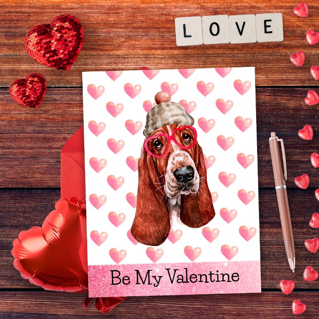 Basset Hound Be My Valentine Dog Valentine's Day Holiday Postcard (Creator Uploaded)