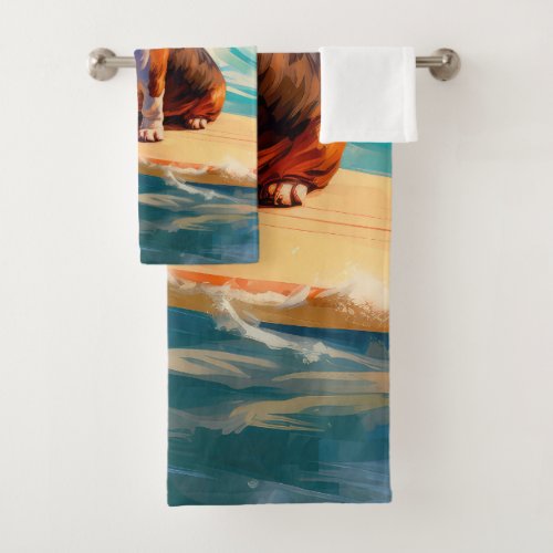 Basset Hound Beach Surfing Painting Bath Towel Set