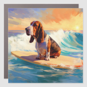 Basset Hound Beach Surfing Painting Car Magnet