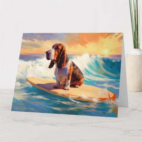 Basset Hound Beach Surfing Painting Card