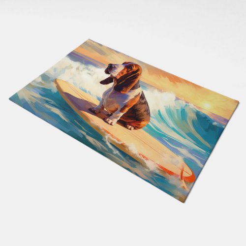 Basset Hound Beach Surfing Painting Doormat