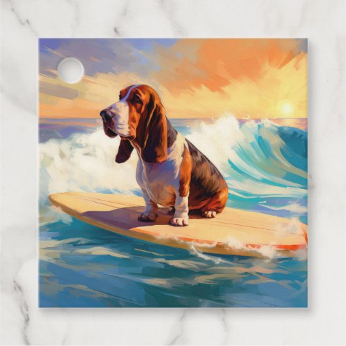 Basset Hound Beach Surfing Painting Favor Tags