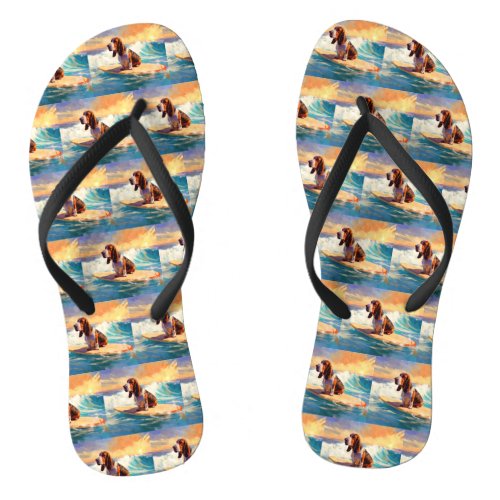 Basset Hound Beach Surfing Painting Flip Flops