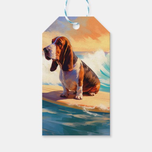 Basset Hound Beach Surfing Painting Gift Tags