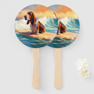Basset Hound Beach Surfing Painting Hand Fan