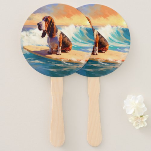 Basset Hound Beach Surfing Painting Hand Fan