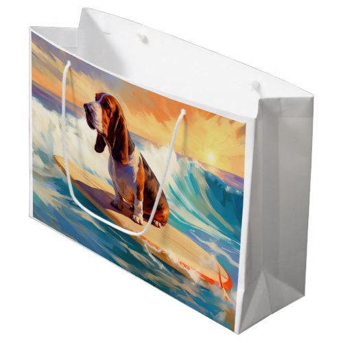 Basset Hound Beach Surfing Painting Large Gift Bag