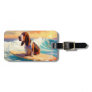 Basset Hound Beach Surfing Painting Luggage Tag
