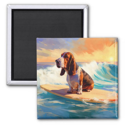 Basset Hound Beach Surfing Painting Magnet