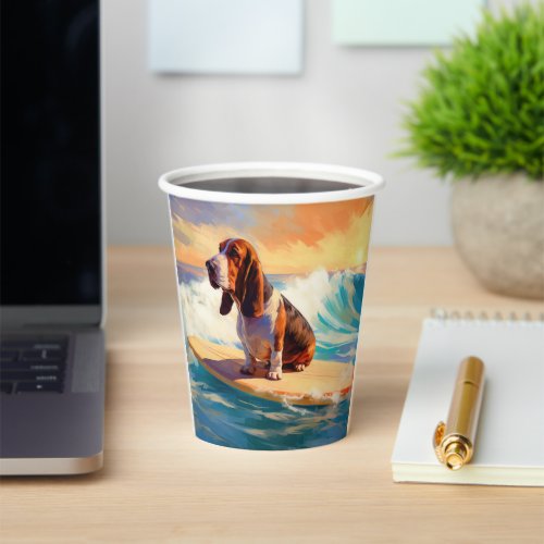 Basset Hound Beach Surfing Painting Paper Cups