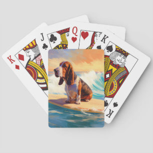 Basset Hound Beach Surfing Painting Poker Cards