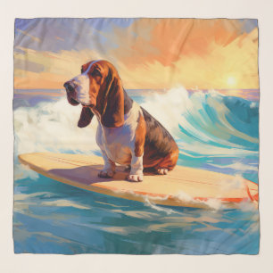 Basset Hound Beach Surfing Painting Scarf