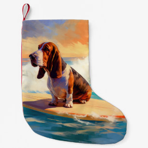 Basset Hound Beach Surfing Painting Small Christmas Stocking