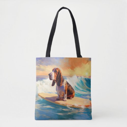 Basset Hound Beach Surfing Painting Tote Bag