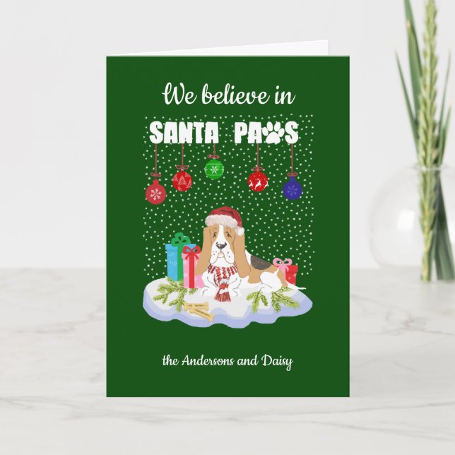 Basset Hound Believe Santa Paws Christmas        Holiday Card (Front)