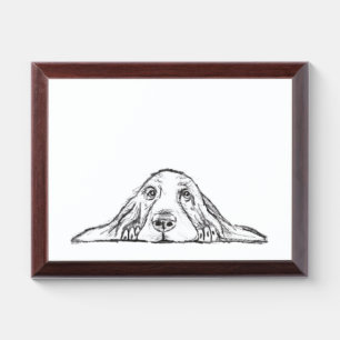 basset hound black white simple puppy dog eyes award plaque