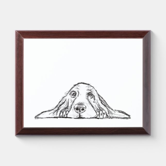 basset hound black white simple puppy dog eyes  award plaque (Horizontal)