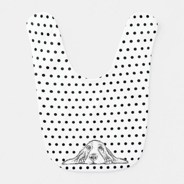 basset hound black white simple puppy dog eyes  baby bib (Front)