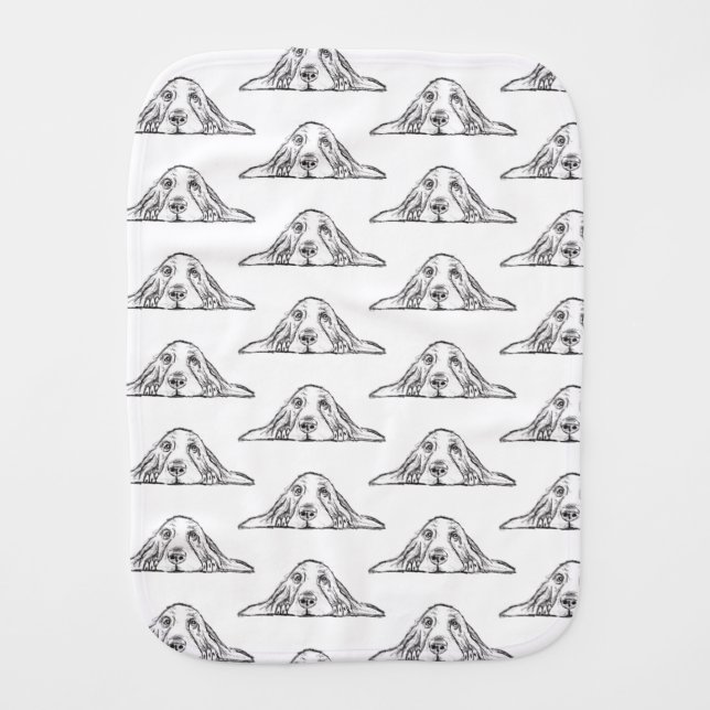 basset hound black white simple puppy dog eyes baby burp cloth (Front)