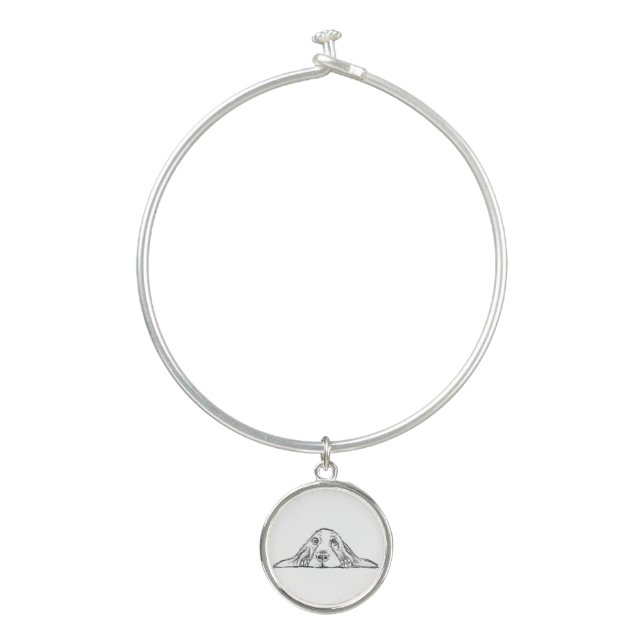 basset hound black white simple puppy dog eyes  bangle bracelet (Front)